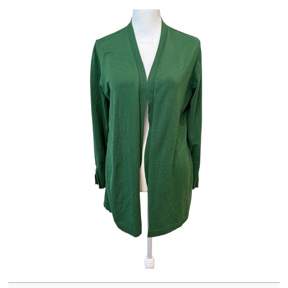Chicos Green Open Front Cardigan Rayon Blend Knit Split Cuff Sweater Size 1 M